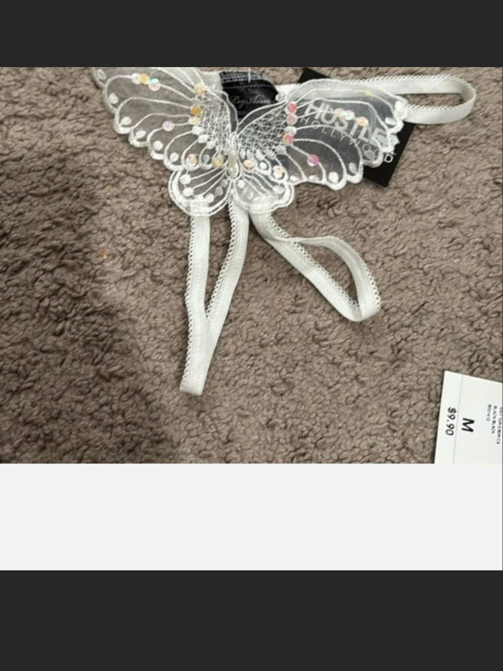 NWT Hustler Hollywood White Butterfly Wing Crotchless Panties. OS